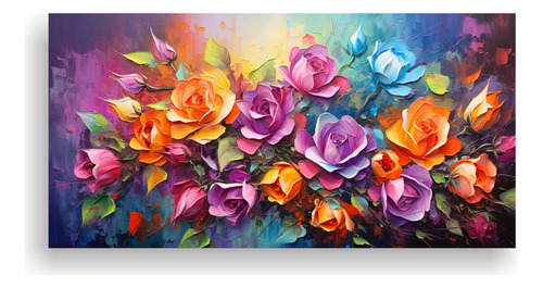 80x40cm Cuadro De Rosas En Colores Del Arcoíris Para Comedo
