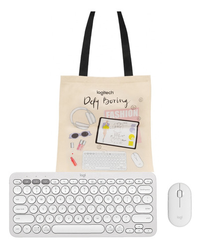 Combo Logitech Mouse M350s+teclado Bt K380s+totebag Blanco
