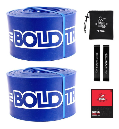 2 Ligas Bandas Resistencia Crossfit Pull Ups Azul #5 Con Mini Bandas Bolsas Tutoriales Ejercicio Calistenia Bold Tribe