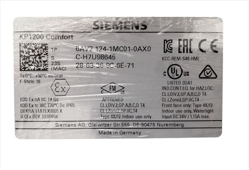 Siemens 6av2124-1mc01-0ax0 Simatic Hmi Kp1200 Comfort