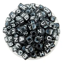 Comprar 160u Cuentas Cuadradas Negras Y Letras Blancas 6mm Bijou