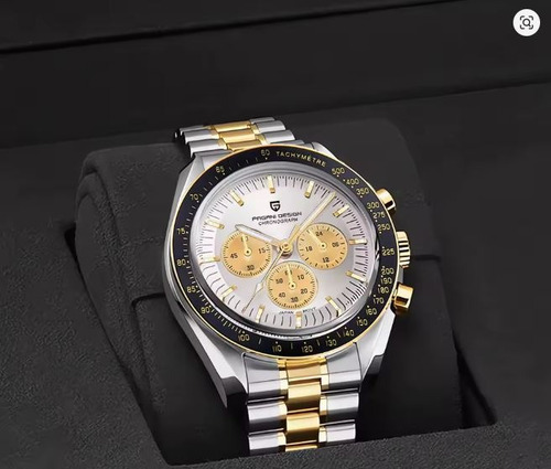 Reloj Pagani Design Pd-1701 V4 Cronógrafo Sumergible Caja Plateado Y Dorado Negro Blanco