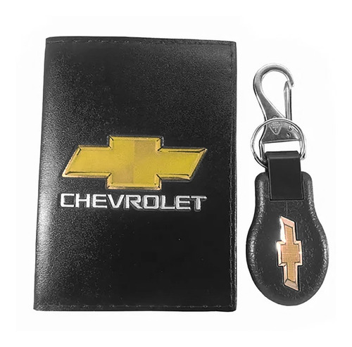 Kit Carteira Couro Porta Documento + Chaveiro Chevrolet - Gm