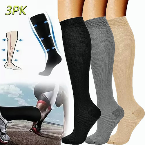 Imagen 3 de 9 de 3 Pares Calcetines De Compresión Para Mujer Hombre 20-30mmhg
