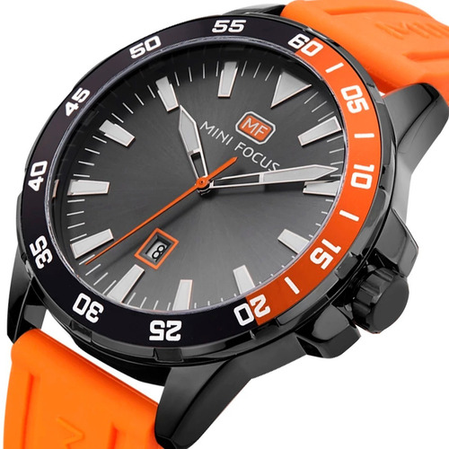 Reloj deportivo para hombre Mini Focus naranja MF0020g. Color del bisel: negro y naranja. Color de fondo: negro