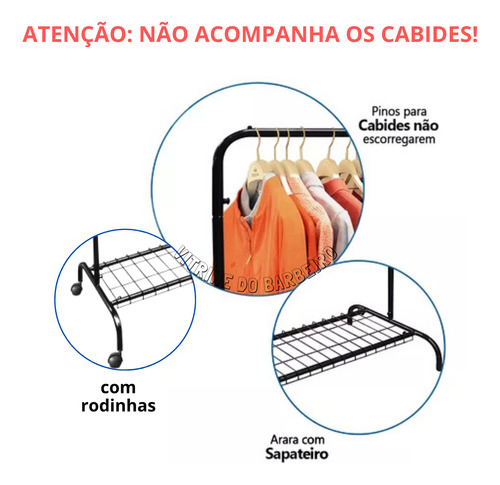 Arara De Roupas Com Rodinhas P/ Quartos E Loja Com Sapateira