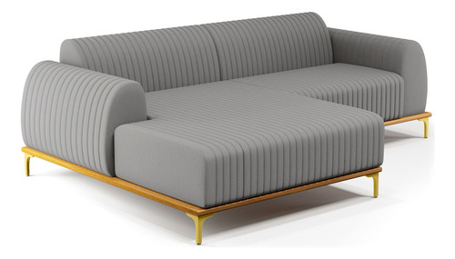 Sofá 5 Lugares com Chaise Esquerdo Sala Estar Molino 320cm D02 Linho Cinza Escuro C-416