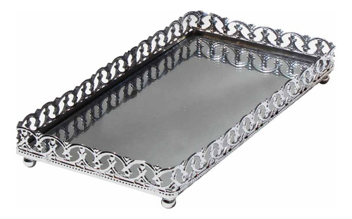 Bandeja Metal Com Espelho Lavabo Banheiro Decorativa C/ Pés