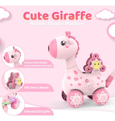 Máquina Sopladora De Burbujas De Jirafa Rosa Para Niños Color