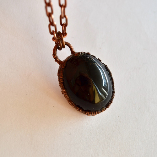Imagen 3 de 8 de Collar Dije Espejo De Obsidiana Negra, Cadena De Cobre, Cod1