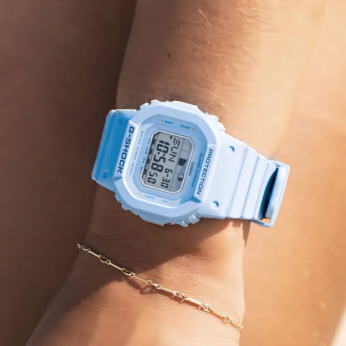 Reloj Casio G-shock Glx-s5600-2 Para Mujer Correa Celeste Bisel Celeste Fondo Gris