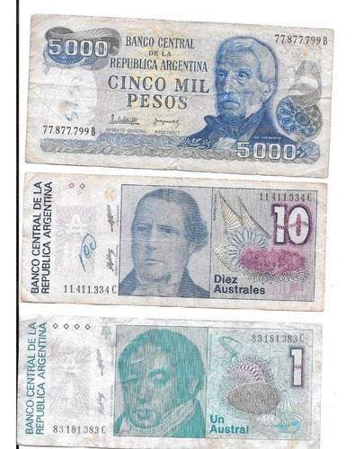 Lote 3 Billetes De Argentina. Trinumerales