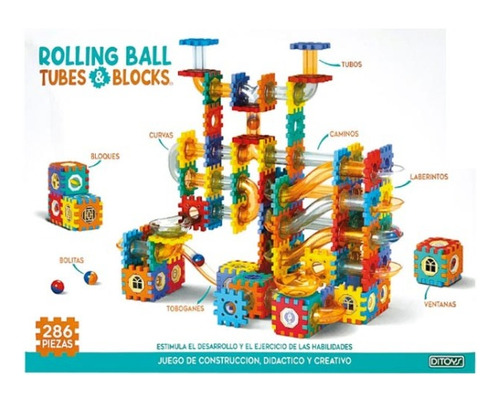 Rolling Ball Tubes & Blocks 286 Pzs 2570- Ditoys