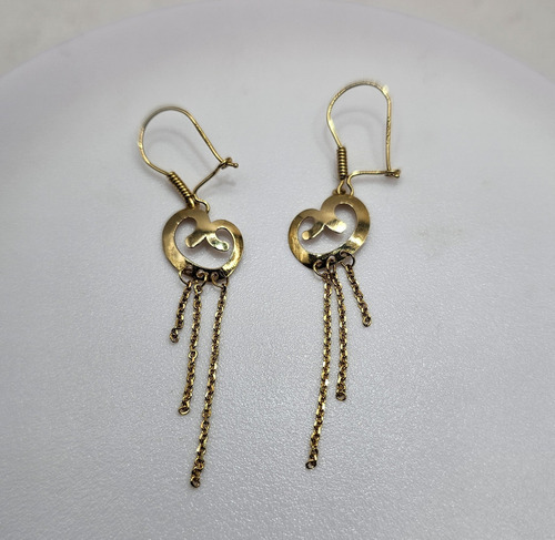 Aretes Largos En Oro Amarillo De 10k De Corazón