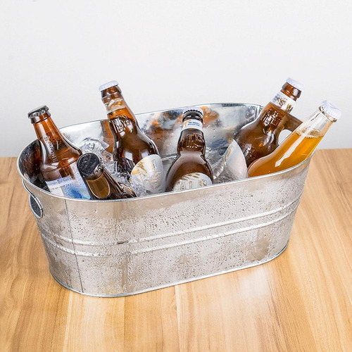 Cubo De Hielo Galvanizado Ovalado Para Bebidas, Ligero,