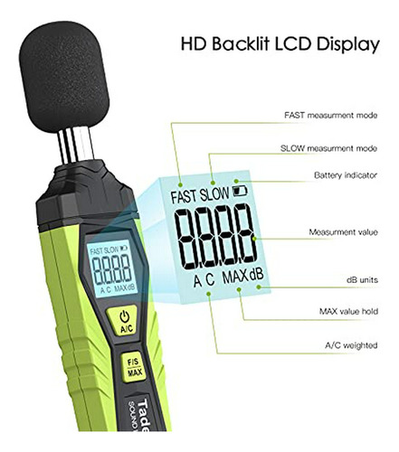 Medidor De Decibelios Portátil, Tadeto Spl 30-130db Con Pant
