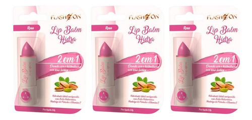 Lip Balm Flash On 2em1 Rosa - Kit Com 3un