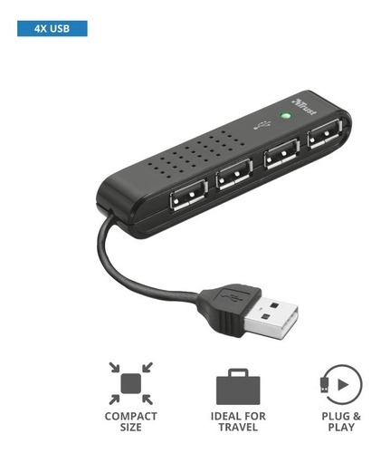 Adaptador Hub Usb 4 Puertos Usb 2.0 Vecco Mini Trust - 14591