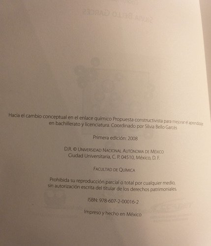 Hacia El Cambio Conceptual En El Enlace Químico (Usado)