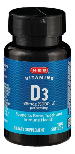 H-e-b Vitamins Vitamina D3 125 Mcg (5000 Iu) 100 Softgels Sabor Sin Sabor