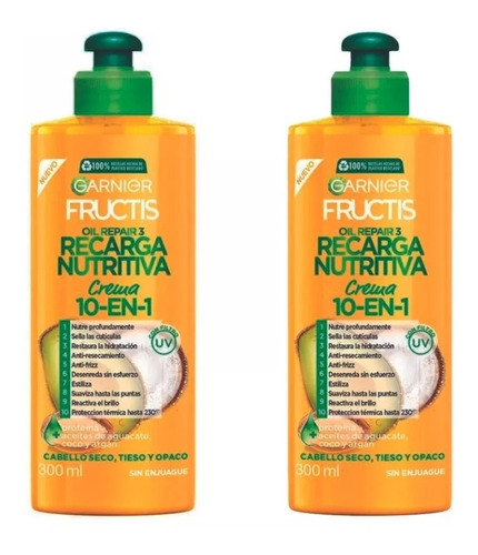 Crema Para Peinar Garnier  Recarga Nutritiva 300 Ml 2pzas