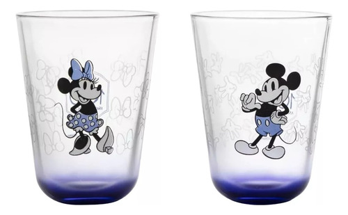 Disney 100 Años X2 Vasos De Vidrio Mickey Y Minnie 392ml Color Transparente