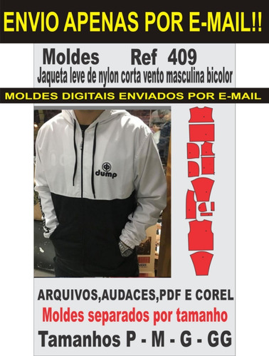 Imagem 1 de 3 de Moldes De Jaqueta Leve Corta Vento De Nylon Masculina Bicolo