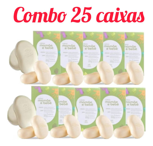 Kit 25 Caixa De Sabonete Infantil Natura Mamãe Bebê 2un Cada