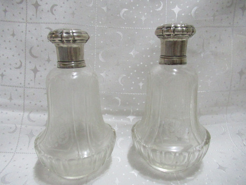 Antiguo Par Perfumeros Botellas Cristal Y Plata 800 (15100) (Usado)
