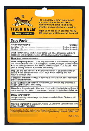 Tiger Balm Ultra Fuerte Balsamo Dolor Muscular Pomada Mentol