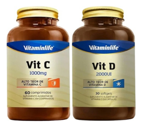 Kit Vitamina C + Vitamina D Capsulas Vitaminlife Sabor Sem Sabor