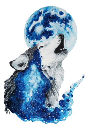 Calcomanía Con Diseño De Lobo Aullador Con Forma De Luna Lle