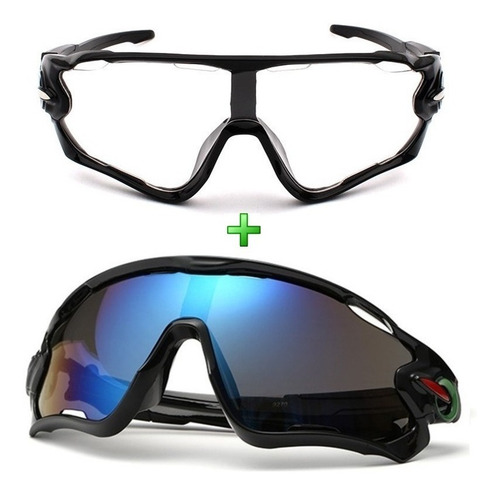 Óculos De Sol Ciclismo Espelhado + Noturno Kit 2 Unidades