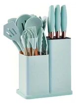 Comprar Kit 19 Utensílios De Cozinha Silicone Cabo De Madeira Faca