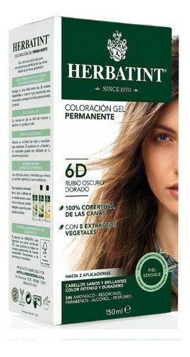 Kit Tinte Herbatint  Tinturas Permanentes Tintura Permanente 6d - Rubio Oscuro Dorado Herbatint tono 6d rubio oscuro dorado para cabello