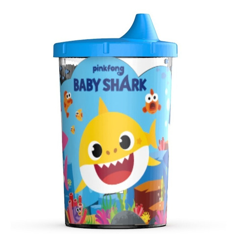 Vaso Tapa Tomadora Baby Shark Licencia Oficial 240 Ml.