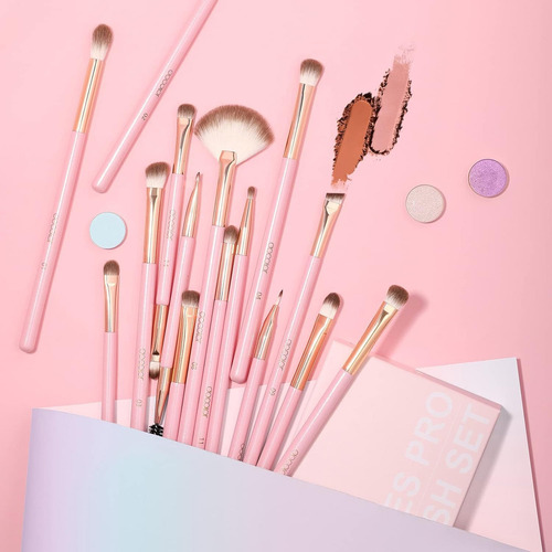 Set 15 Brochas Profesionales Maquillaje Soft Pink Docolor Color Rosa