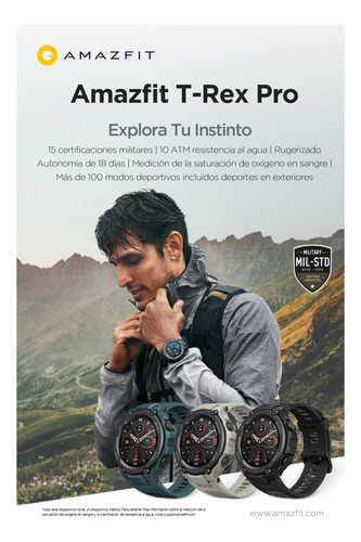 Smartwatch Amazfit Sport T-Rex Pro 1.3" caja 47.7mm de policarbonato meteorite black, malla meteorite black de silicona A2013