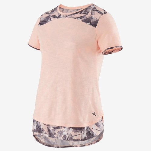 Camiseta Infantil Ginástica 500 - Cor Rosa-cinza-branco