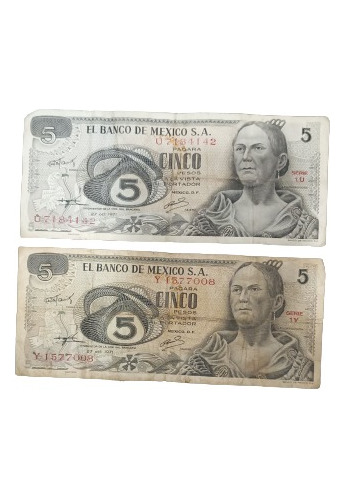  Billetes De 5 Pesos. La Corregidora. 2 Pzas. 1971. 