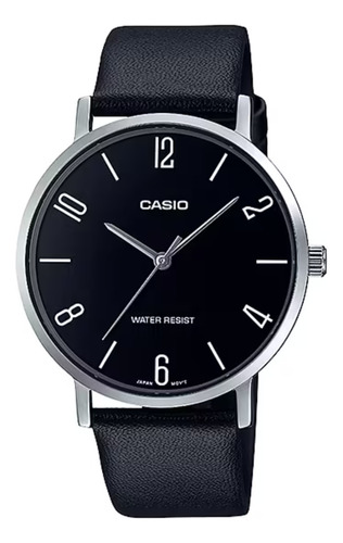 Reloj Casio Mtp Vt01l 1b2 Piel Negro Numeros Arabigos