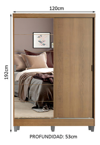 Ropero Closet Luke Madesa 2 Puertas Corredizas 1 Espejo Y Pies Color Marrón