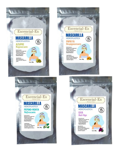 4 Mascarilla Hidroplástica 100g Azufre Uva Pepino Papaya