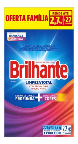 Lava Roupas Sanitizante Em Pó Limpeza Total 2,2kg Brilhante