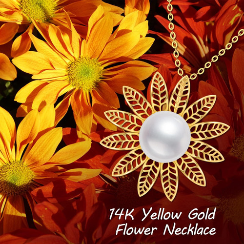Collar Con Colgante De Perlas De Oro Real De 14 Quilates De