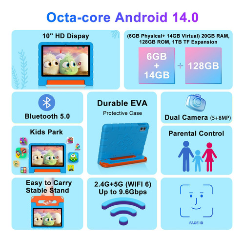 Tableta Infantil Ziovo 2025 De 10 Pulgadas Con Android 14, 2