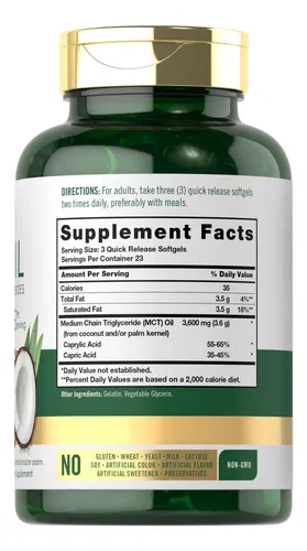 Suplemento Carlyle Mct Oil, Cápsulas, 3600 Mg, 70 Cápsulas B