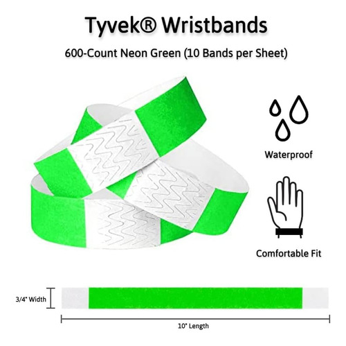 Pulseras De Tyvek De Color Verde Neón Eventos - Paquet...