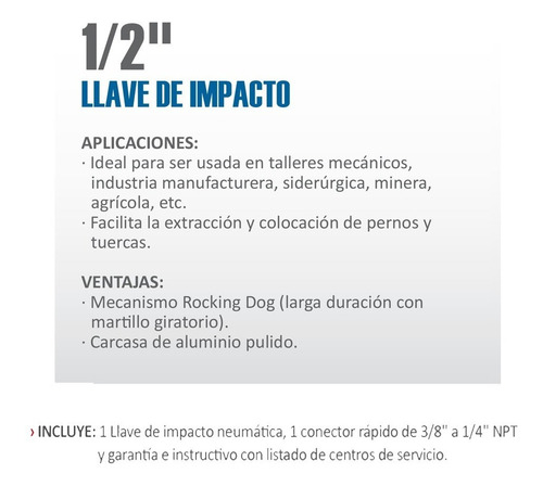 Imagen 2 de 3 de Llave De Impacto Neumatica 1/2 PuLG Semi Pro Aksi 198031