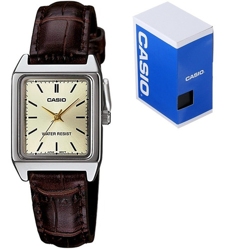 Reloj Casio Dama Ltp V007l Piel Marron Caratula Dorada